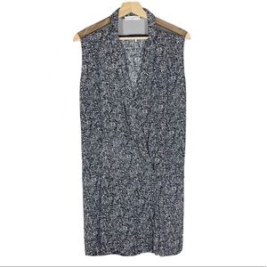 Sandro Paris Faux Wrap Dress Drope Waist Pleated Sleeveless Black White Sz 2